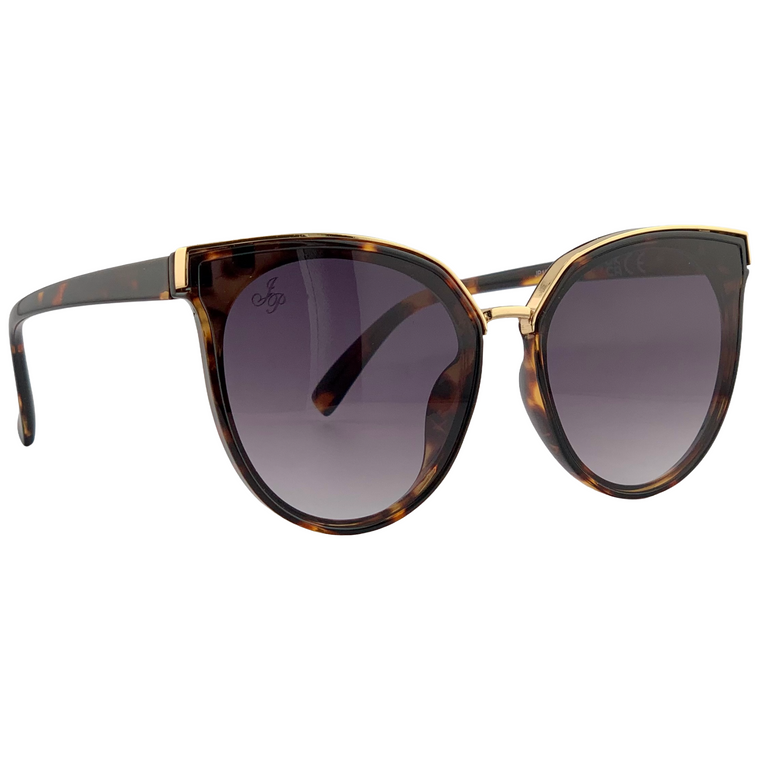 BROWN TORT/GOLD CAT EYE FRAME WITH PURPLE LENSES