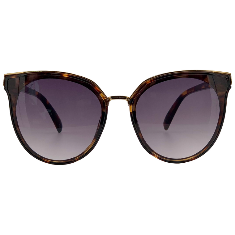BROWN TORT/GOLD CAT EYE FRAME WITH PURPLE LENSES