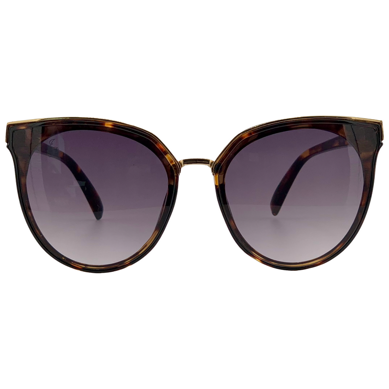BROWN TORT/GOLD CAT EYE FRAME WITH PURPLE LENSES