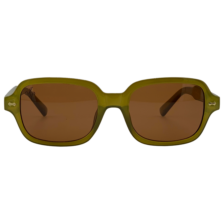 OLIVE GREEN SQUARE FRAME WITH BROWN LENSES