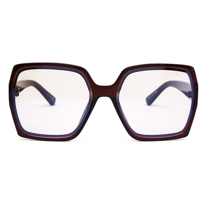 BROWN SQUARE FRAME WITH BLUE LIGHT LENSES