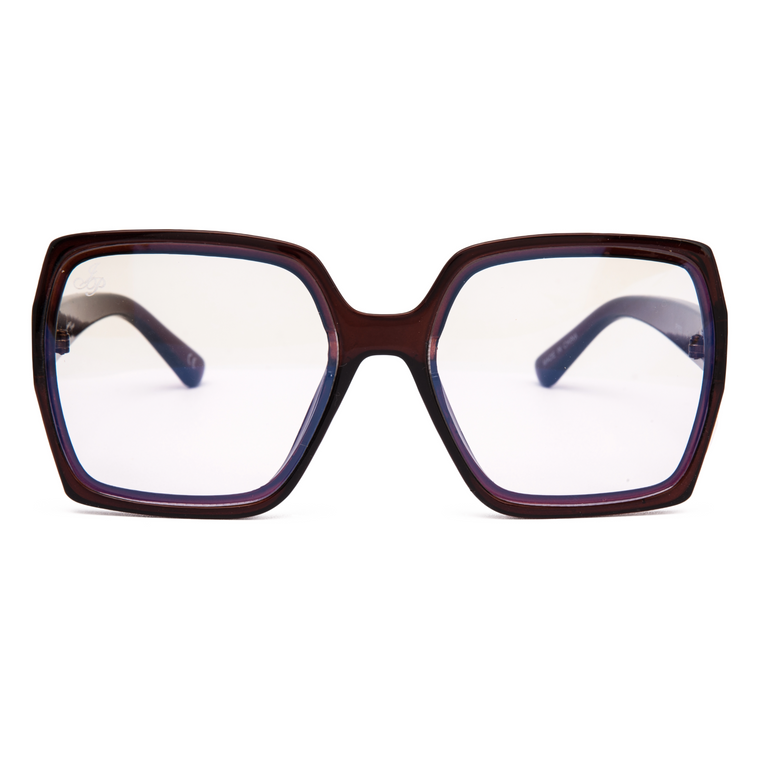 BROWN SQUARE FRAME WITH BLUE LIGHT LENSES