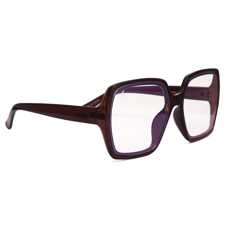 BROWN SQUARE FRAME WITH BLUE LIGHT LENSES