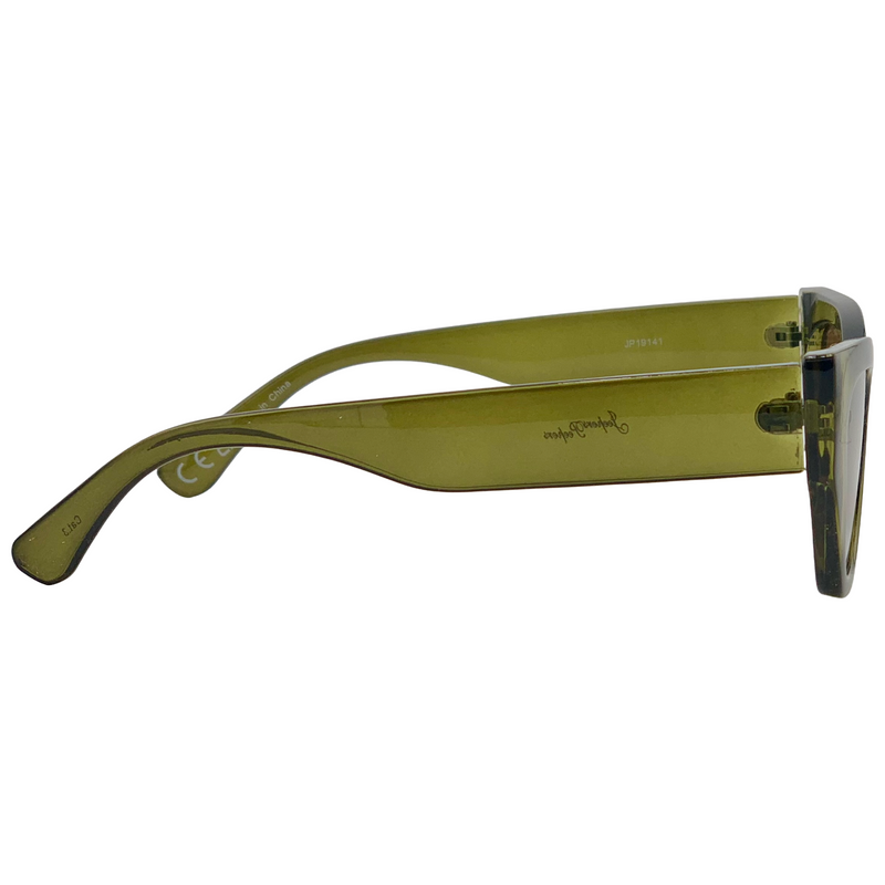 OLIVE GREEN CAT EYE FRAME WITH BROWN LENSES