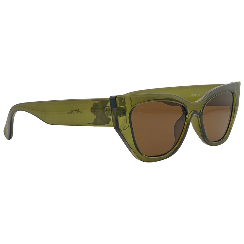 OLIVE GREEN CAT EYE FRAME WITH BROWN LENSES
