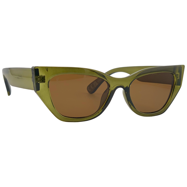 OLIVE GREEN CAT EYE FRAME WITH BROWN LENSES