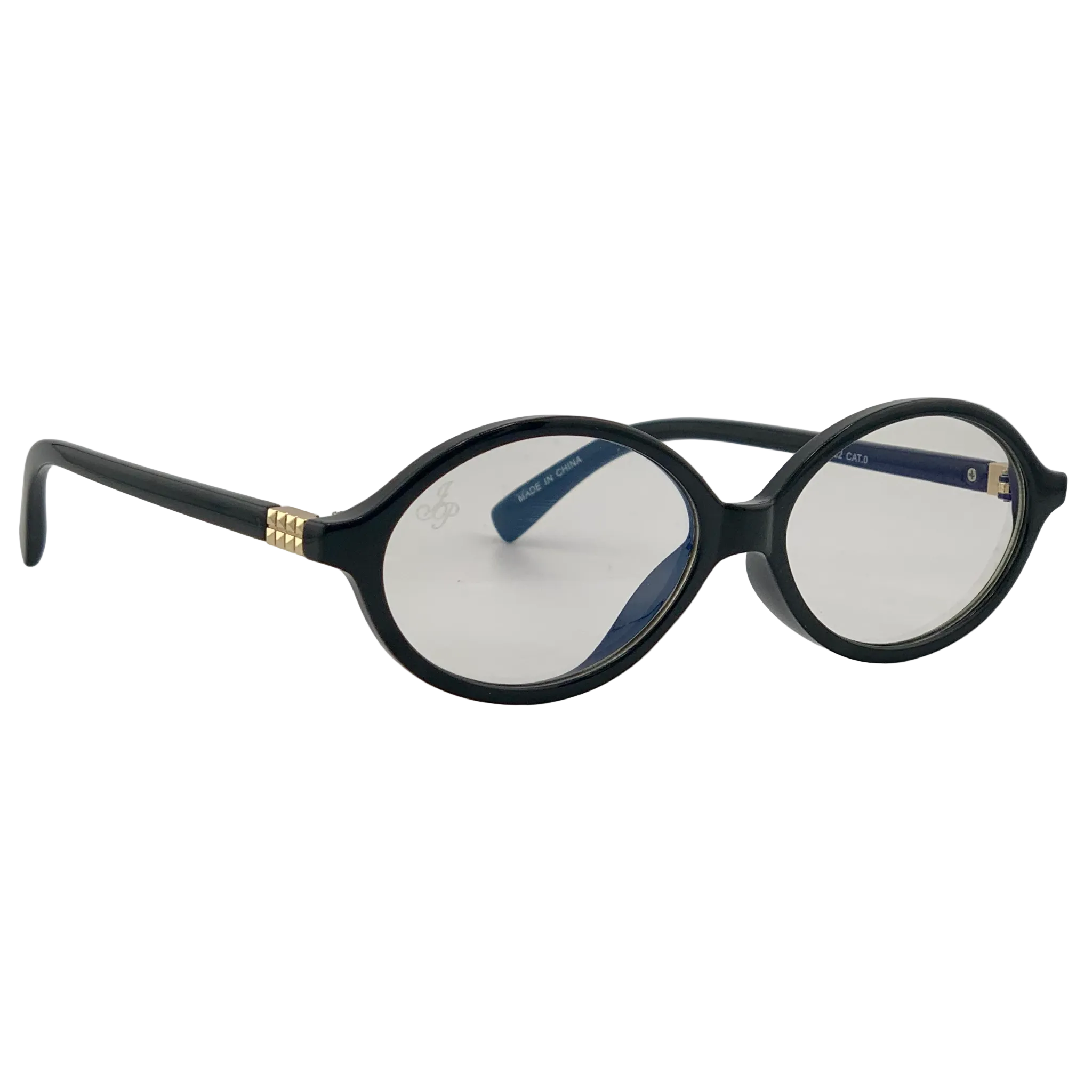 BLACK OVAL FRAME WITH CLEAR BLUE LIGHT LENSES