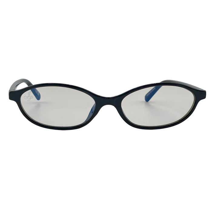 BLACK OVAL FRAME WITH CLEAR BLUE LIGHT LENSES