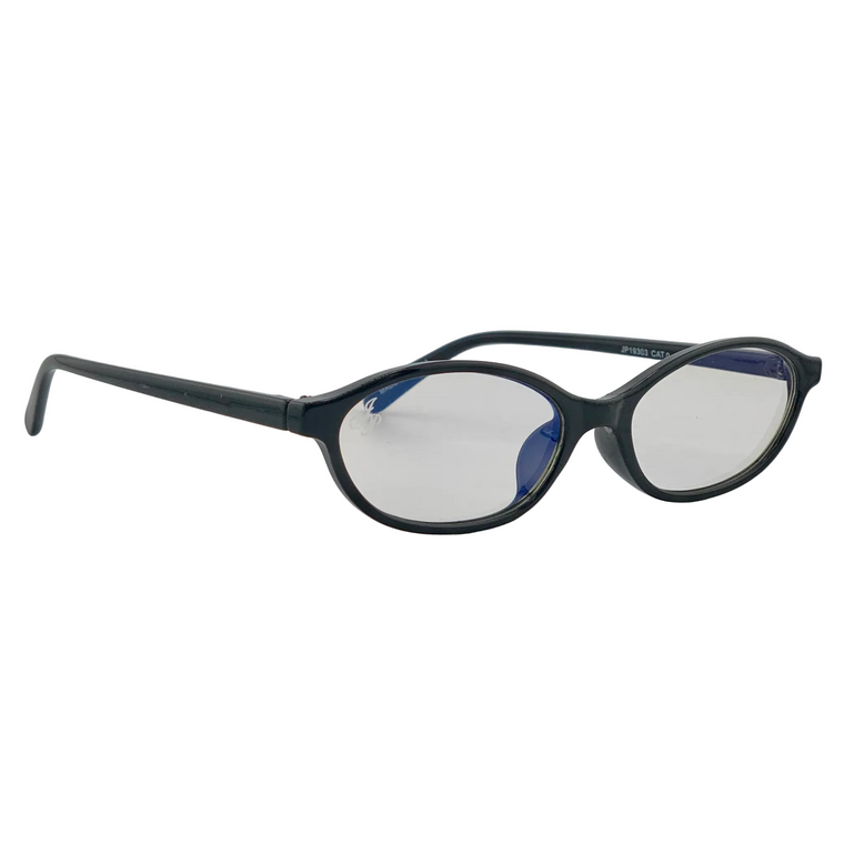 BLACK OVAL FRAME WITH CLEAR BLUE LIGHT LENSES