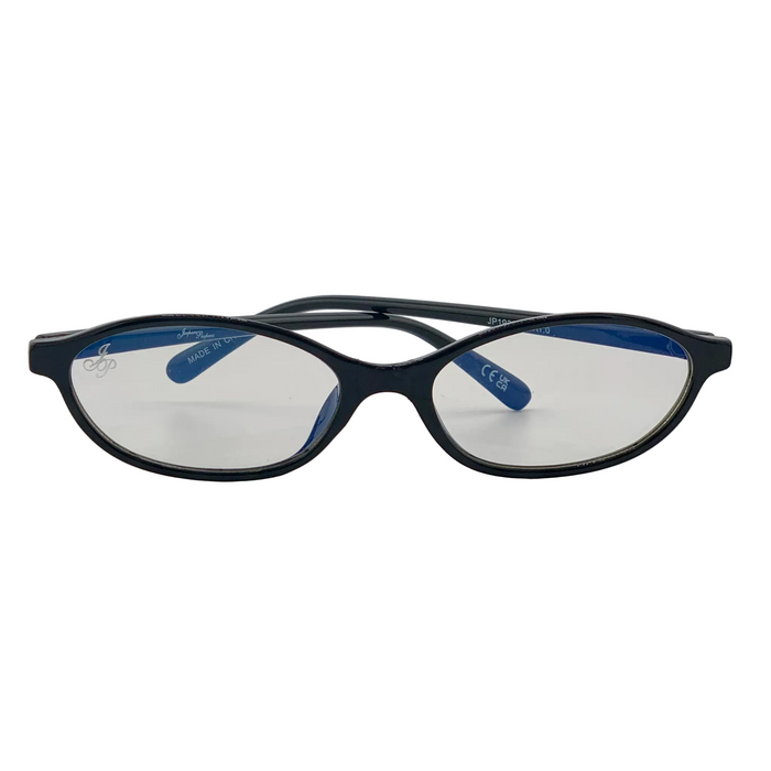 BLACK OVAL FRAME WITH CLEAR BLUE LIGHT LENSES