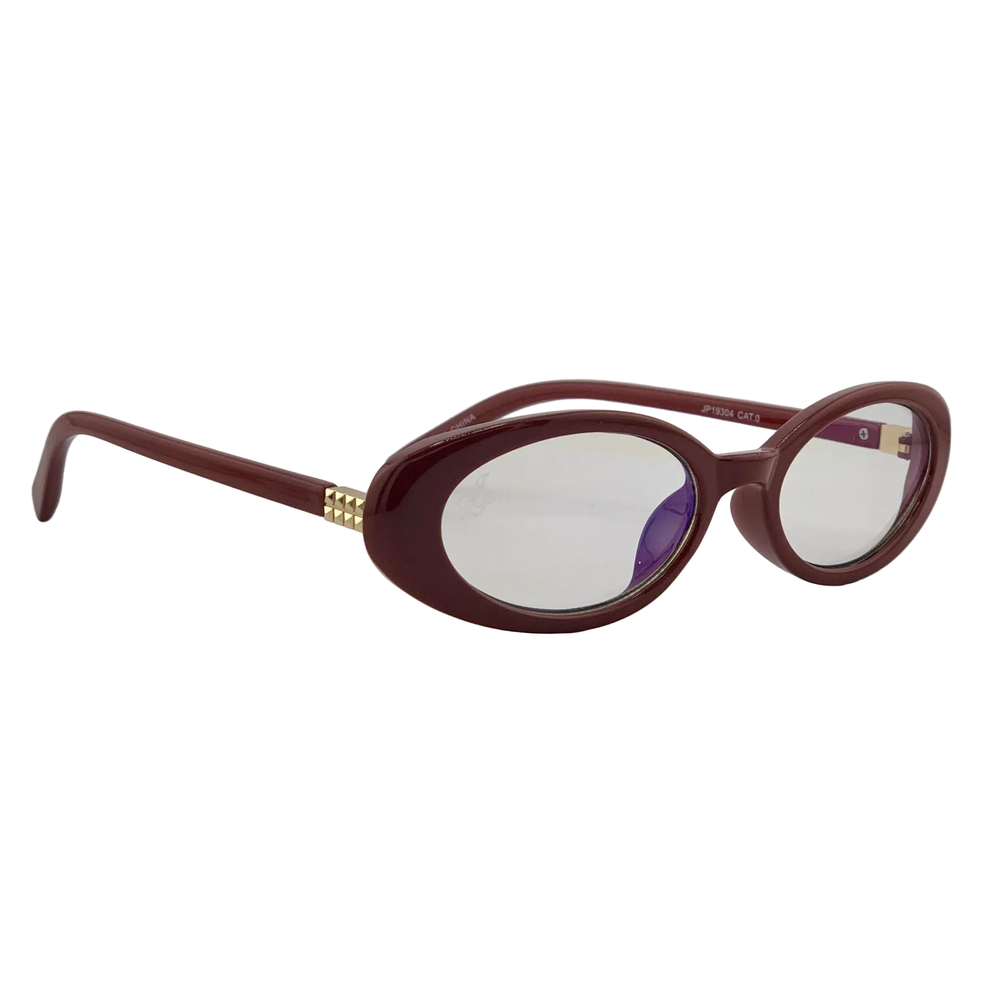 BURGUNDY OVAL FRAME WITH CLEAR BLUE LIGHT LENSES