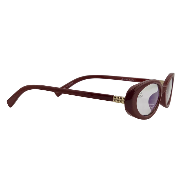 BURGUNDY OVAL FRAME WITH CLEAR BLUE LIGHT LENSES