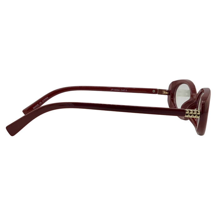 BURGUNDY OVAL FRAME WITH CLEAR BLUE LIGHT LENSES