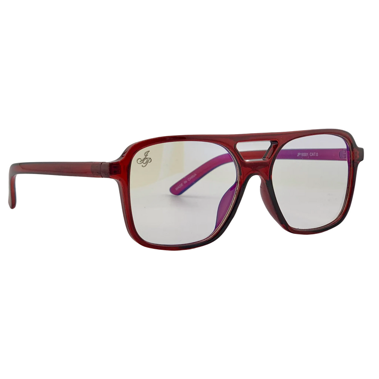 RED AVIATOR FRAME WITH CLEAR BLUE LIGHT LENSES