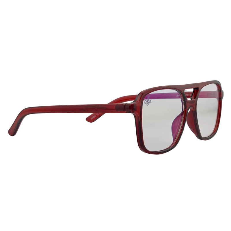RED AVIATOR FRAME WITH CLEAR BLUE LIGHT LENSES