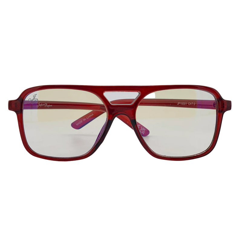 RED AVIATOR FRAME WITH CLEAR BLUE LIGHT LENSES