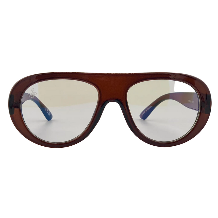 BROWN AVIATOR FRAME WITH CLEAR BLUE LIGHT LENSES