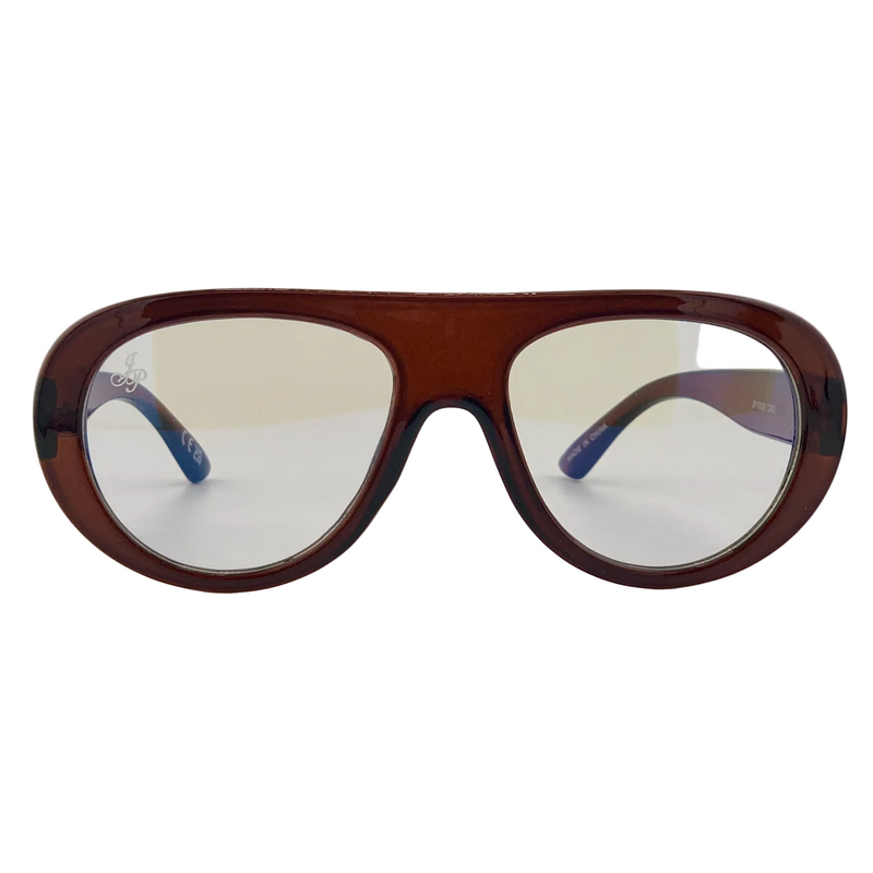 BROWN AVIATOR FRAME WITH CLEAR BLUE LIGHT LENSES