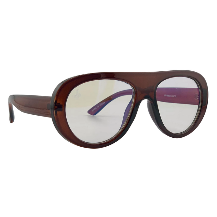 BROWN AVIATOR FRAME WITH CLEAR BLUE LIGHT LENSES