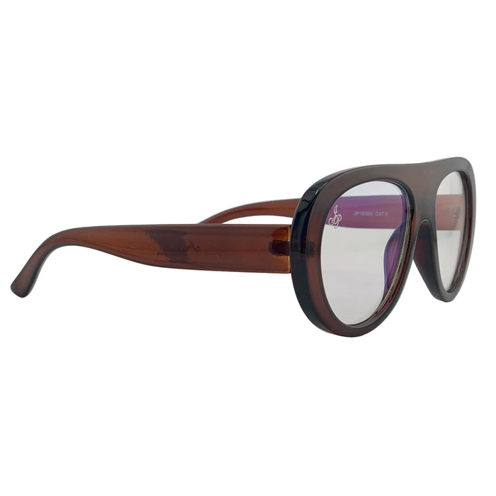 BROWN AVIATOR FRAME WITH CLEAR BLUE LIGHT LENSES