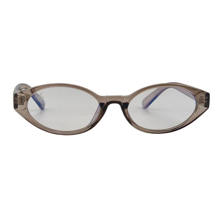 GREY OVAL FRAMES WITH CLEAR BLUE LIGHT LENSES