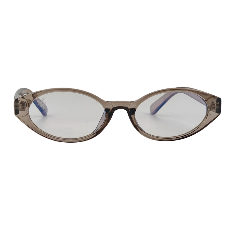 GREY OVAL FRAMES WITH CLEAR BLUE LIGHT LENSES