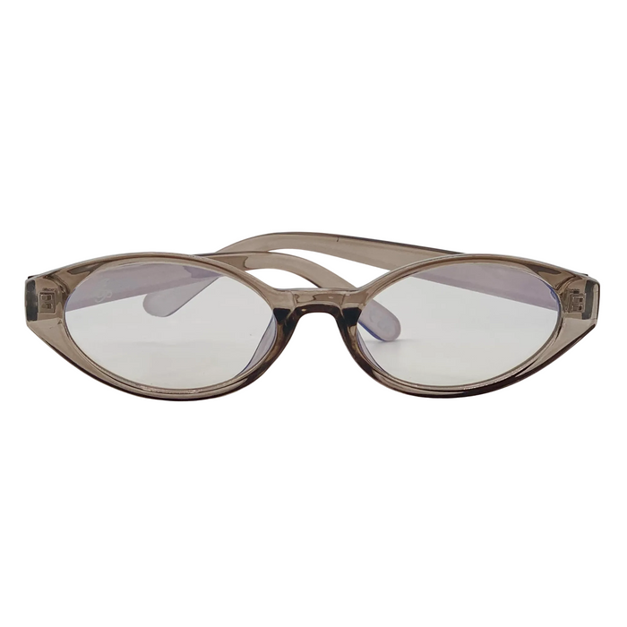 GREY OVAL FRAMES WITH CLEAR BLUE LIGHT LENSES