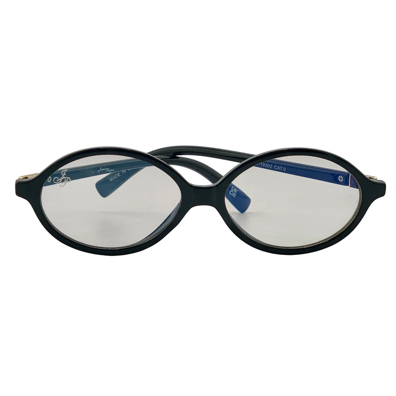 BLACK OVAL FRAME WITH CLEAR BLUE LIGHT LENSES