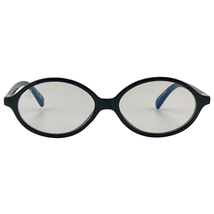 BLACK OVAL FRAME WITH CLEAR BLUE LIGHT LENSES