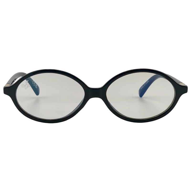 BLACK OVAL FRAME WITH CLEAR BLUE LIGHT LENSES
