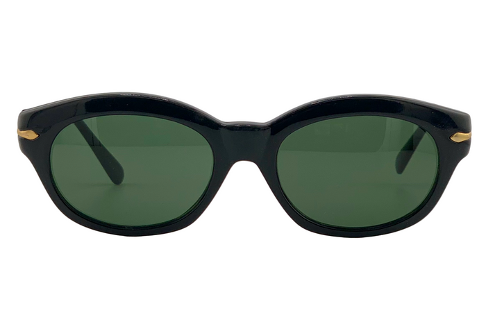 BLACK/GOLD CAT EYE FRAME WITH GREEN LENSES