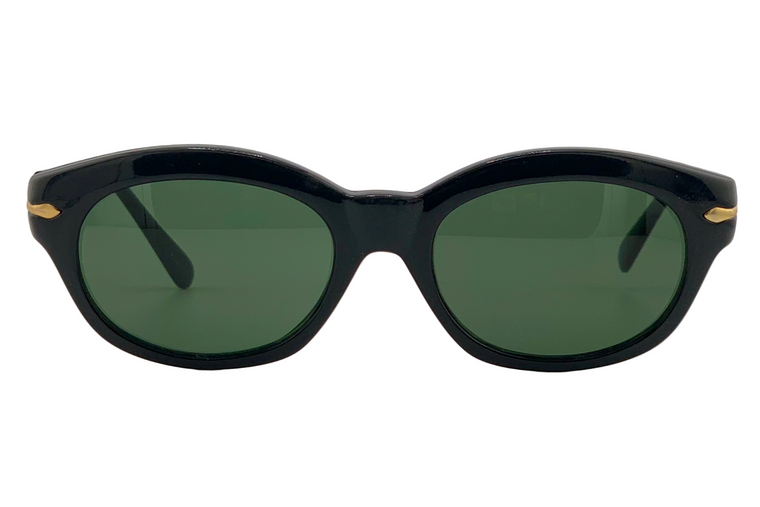 BLACK/GOLD CAT EYE FRAME WITH GREEN LENSES