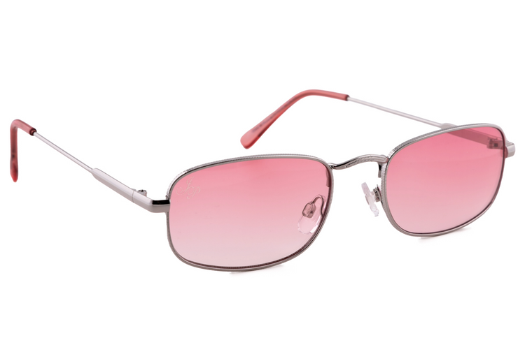 SILVER RECTANGLE FRAME WITH PINK LENSES