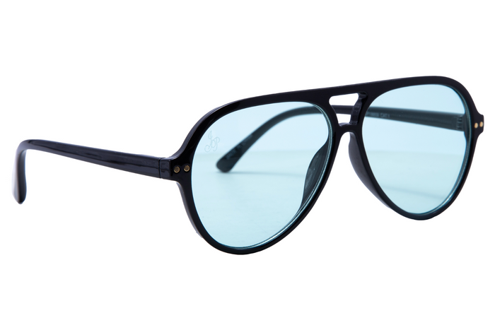 BLACK ROUND FRAME WITH GREEN LENSES