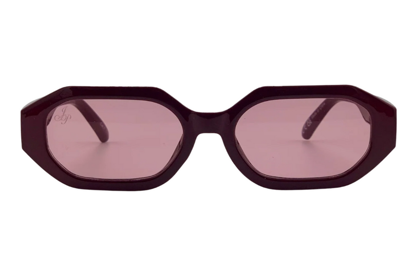MAROON HEXAGON FRAME WITH PINK LENSES