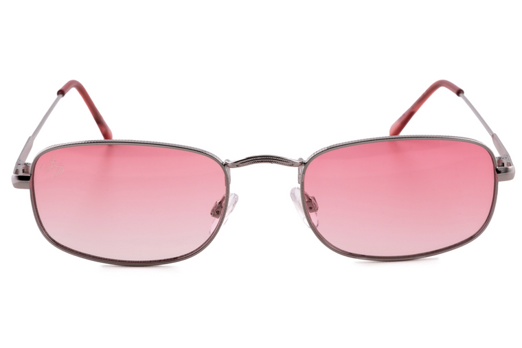SILVER RECTANGLE FRAME WITH PINK LENSES
