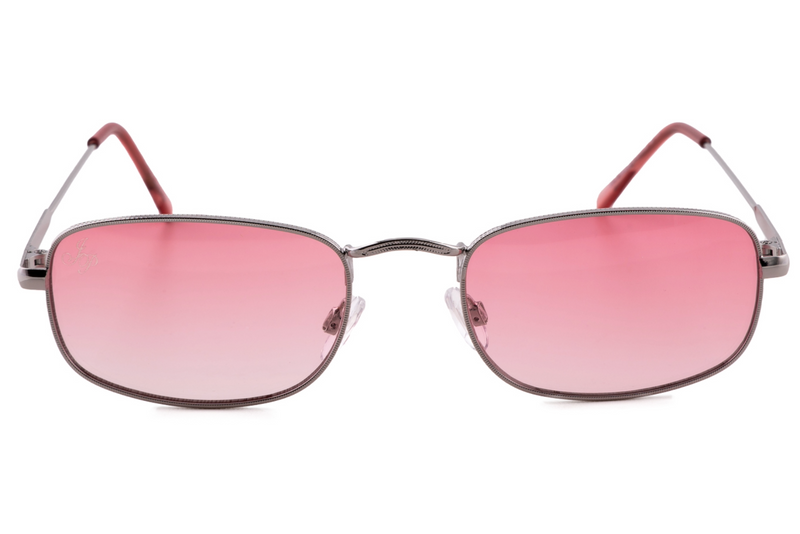 SILVER RECTANGLE FRAME WITH PINK LENSES