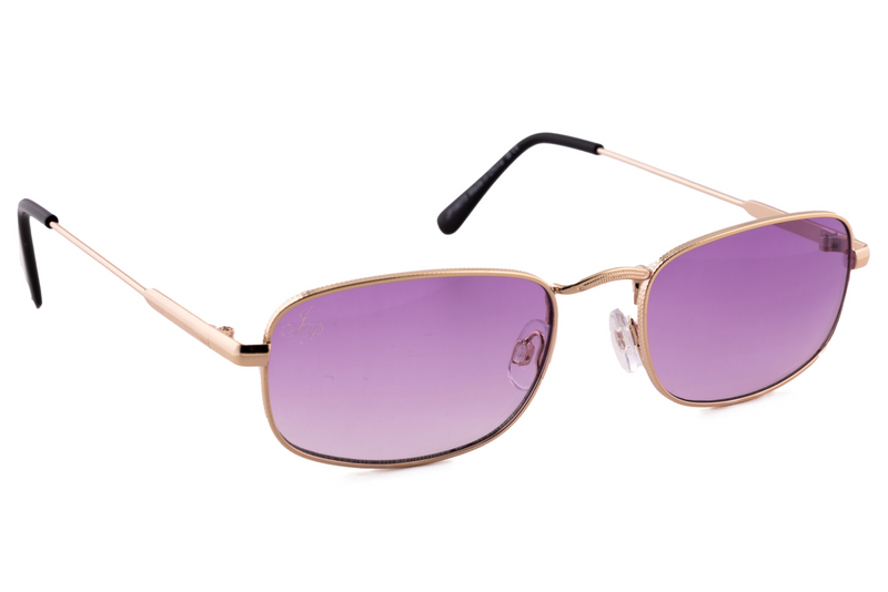 GOLD RECTANGLE FRAME WITH PURPLE LENSES