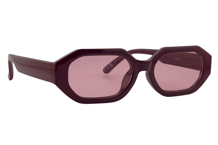 MAROON HEXAGON FRAME WITH PINK LENSES