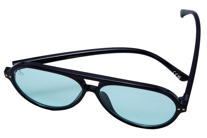 BLACK ROUND FRAME WITH GREEN LENSES