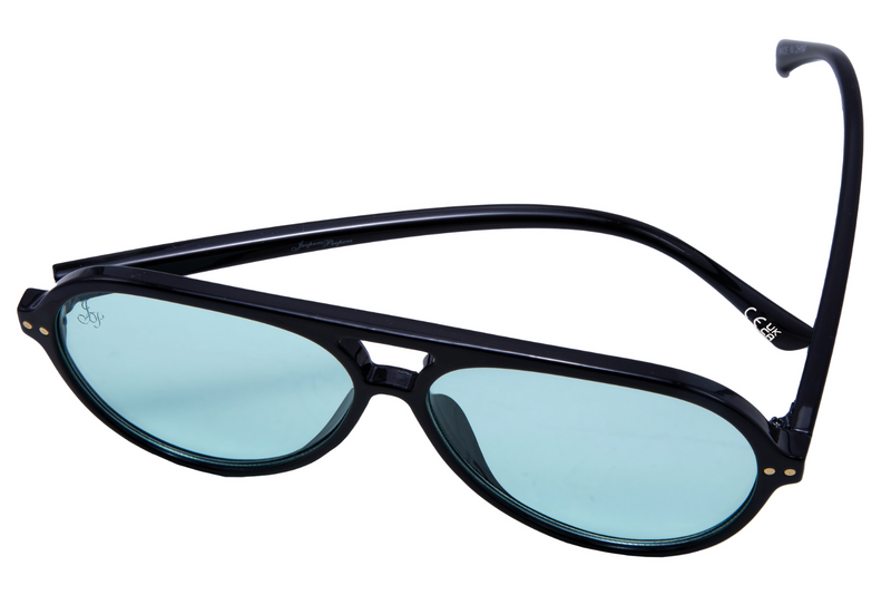 BLACK ROUND FRAME WITH GREEN LENSES