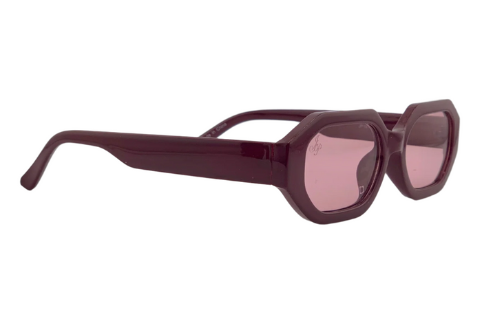 MAROON HEXAGON FRAME WITH PINK LENSES