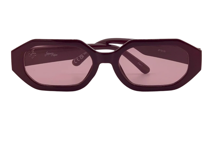 MAROON HEXAGON FRAME WITH PINK LENSES
