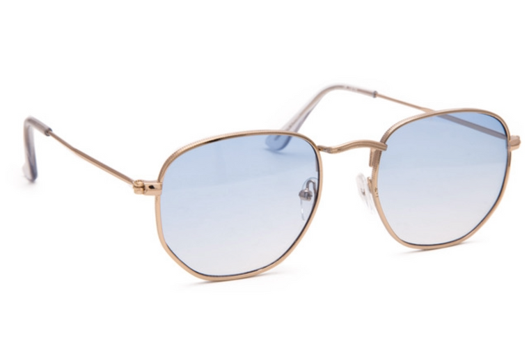 HEXAGON STYLE IN GOLD WITH BLUE LENSES