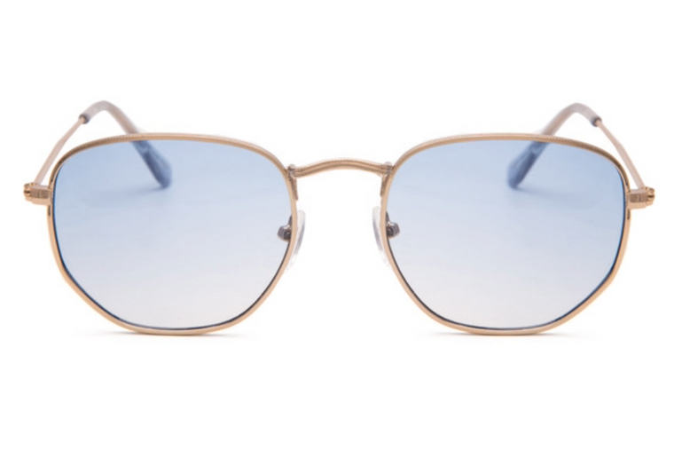 HEXAGON STYLE IN GOLD WITH BLUE LENSES