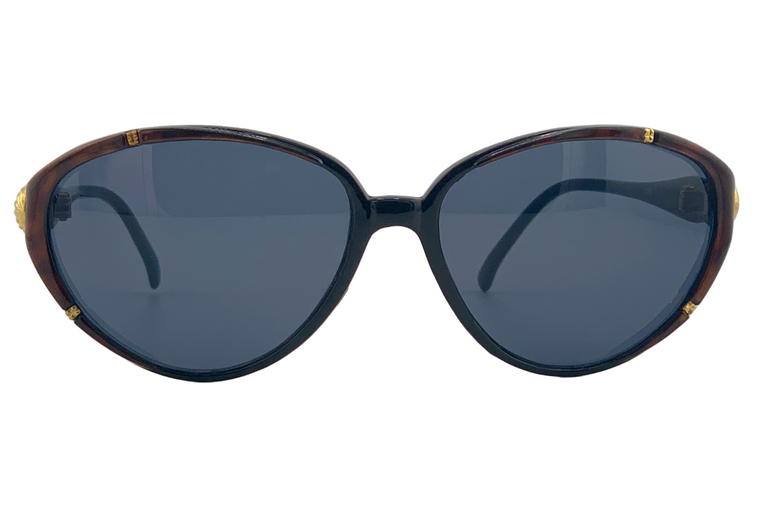 BROWN/GOLD CAT EYE FRAME WITH SMOKE LENSES