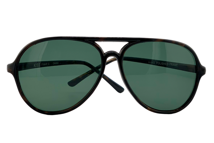 DARK BROWN TORT AVIATOR FRAME WITH GREEN LENSES