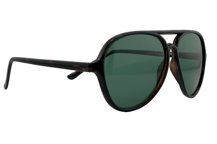 DARK BROWN TORT AVIATOR FRAME WITH GREEN LENSES
