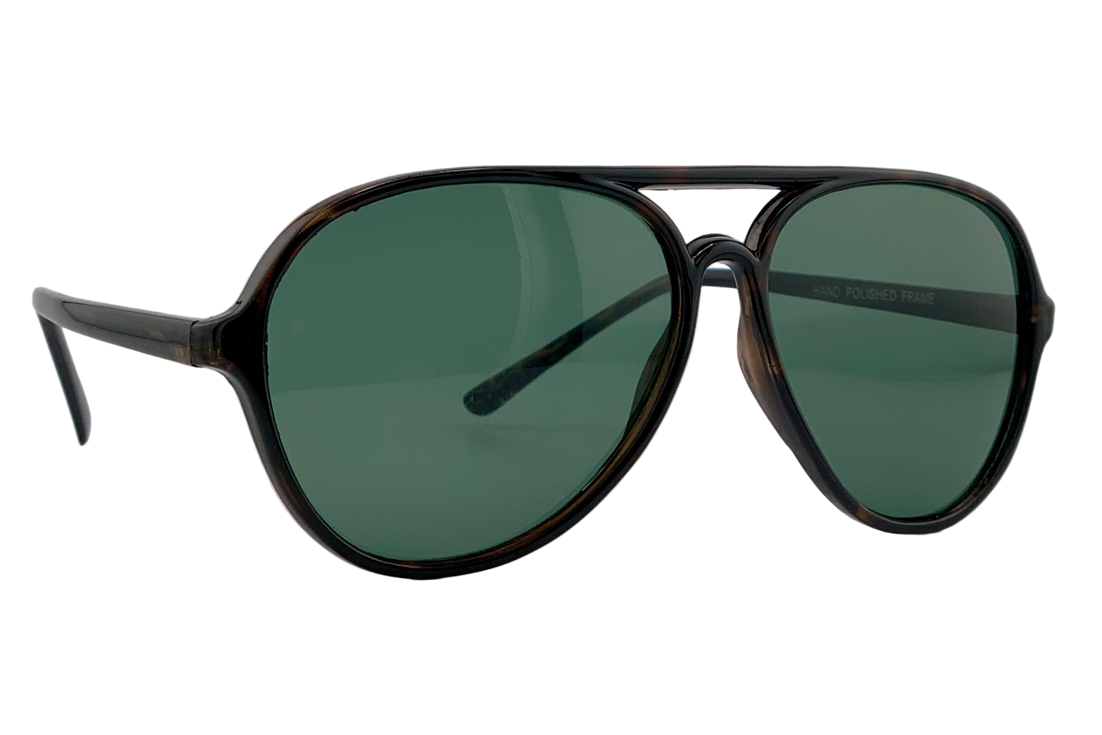 DARK BROWN TORT AVIATOR FRAME WITH GREEN LENSES