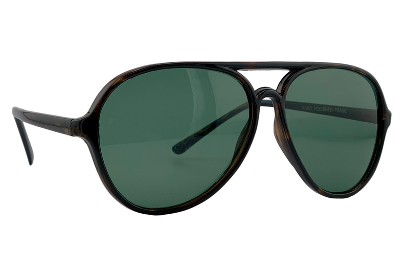 DARK BROWN TORT AVIATOR FRAME WITH GREEN LENSES